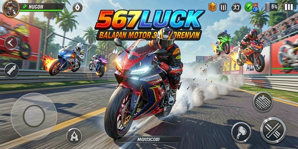 Screenshot utama 567LUCK menampilkan balapan motor yang mendebarkan.