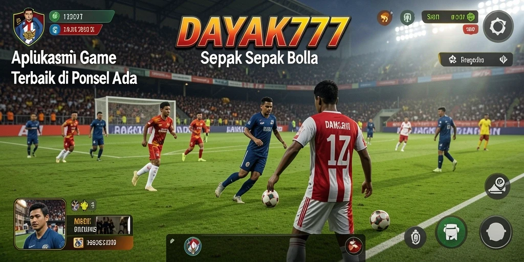 Screenshot gameplay DAYAK777 menunjukkan pertarungan seru di lapangan sepak bola.