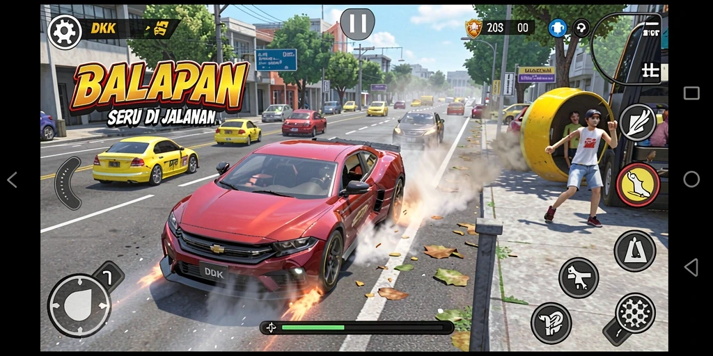 Tampilan gameplay DKK yang menegangkan saat balapan.