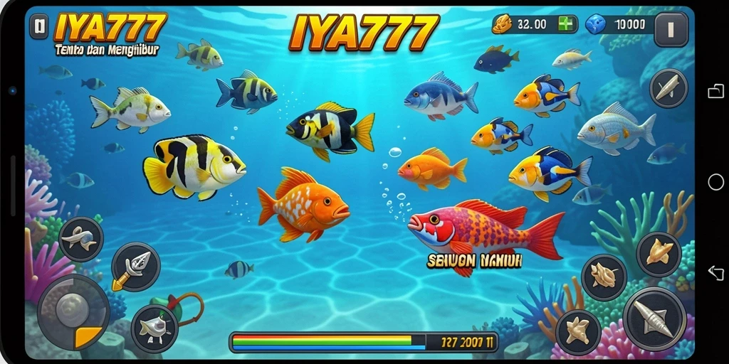 Screenshot gameplay IYA777 menampilkan aksi tembak ikan yang seru.