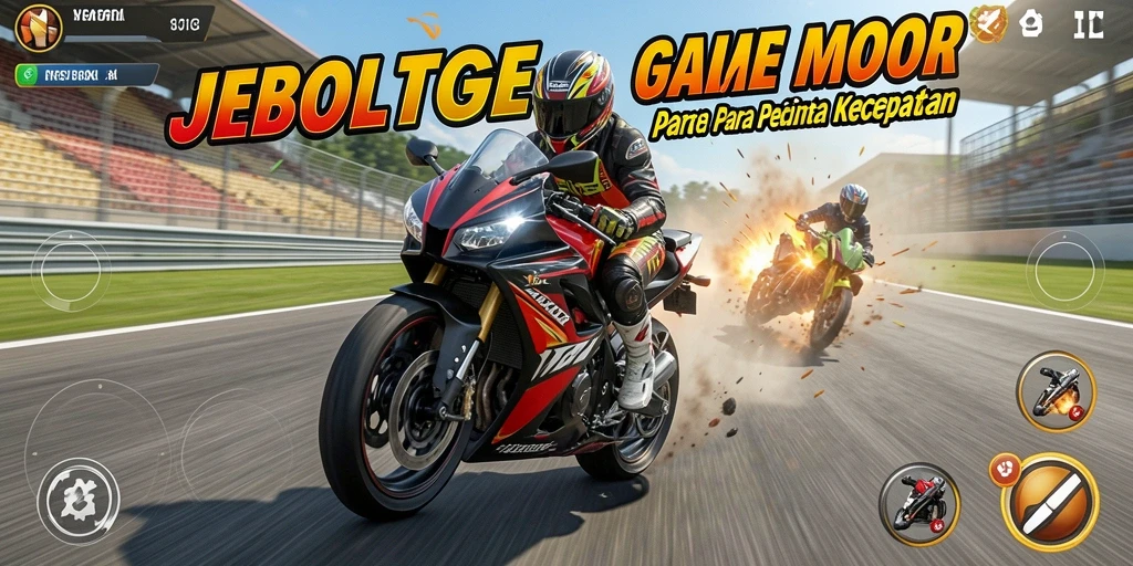 Screenshot dari gameplay JEBOLTOGEL yang menampilkan aksi balap motor yang mendebarkan.
