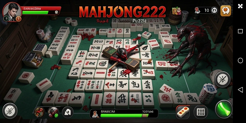 Screenshot menunjukkan gameplay menakutkan di MAHJONG222.