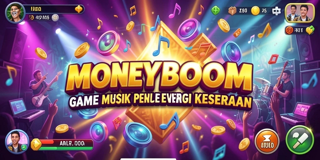Screenshot MONEYBOOM menampilkan gameplay musik yang dinamis.