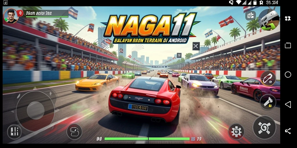 Menampilkan aksi balapan seru di NAGA11 dengan mobil yang mengesankan.