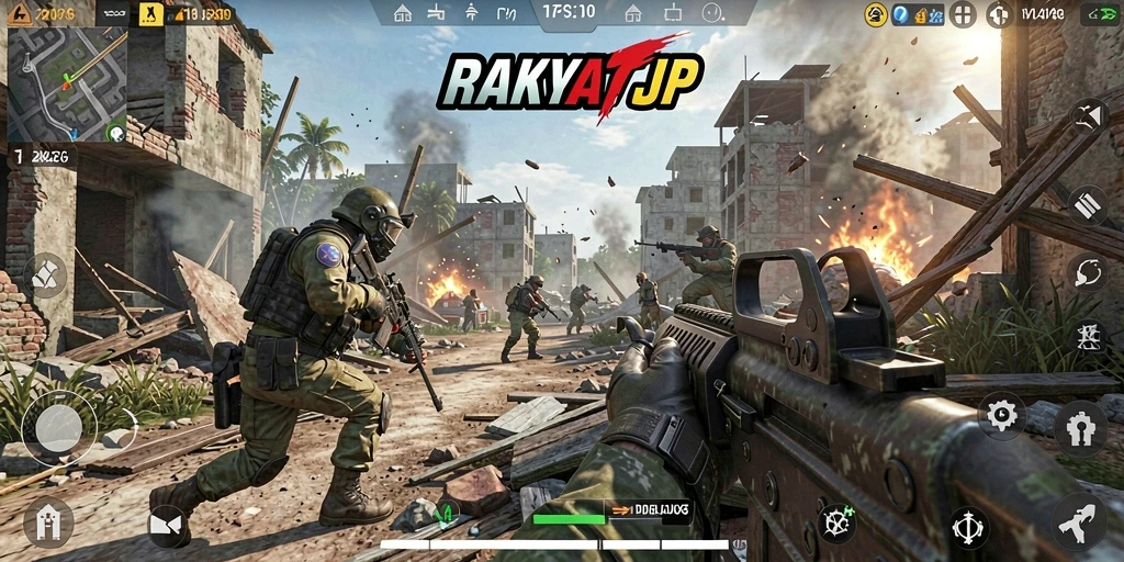 Gameplay RAKYATJP yang menegangkan dalam pertempuran FPS.