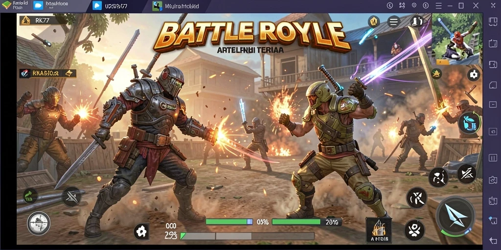 Tampilan aksi intens dari gameplay Battle Royale RK77.