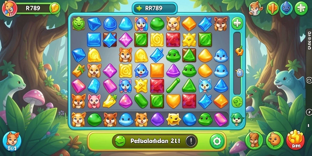 Screenshot gameplay RR789 menunjukkan suasana seru mencocokkan objek Match-3.