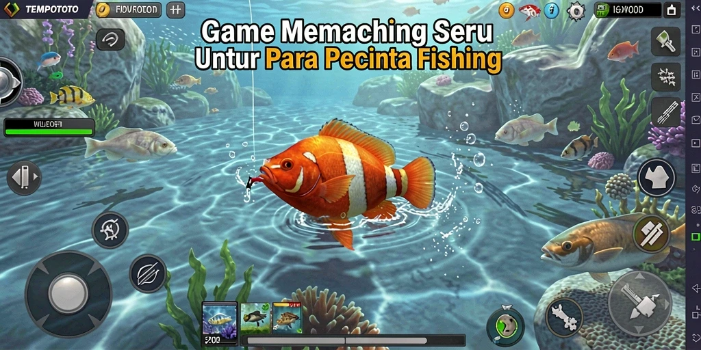 Screenshot dari gameplay <strong>TEMPOTOTO</strong> saat menangkap ikan di danau.