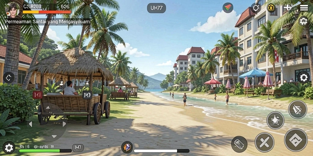 Tampilan gameplay UH77 yang ceria dan menyenangkan.