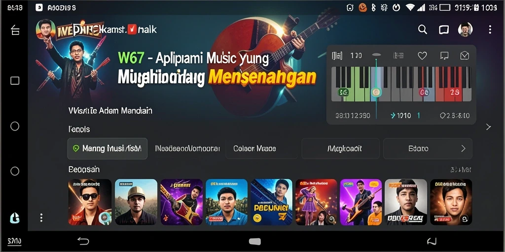 Tampilan gameplay W67 dengan berbagai pilihan musik menarik.
