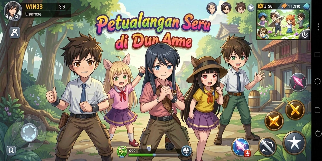 Gameplay WIN33 menampilkan aksi seru dan karakter anime ikonik.